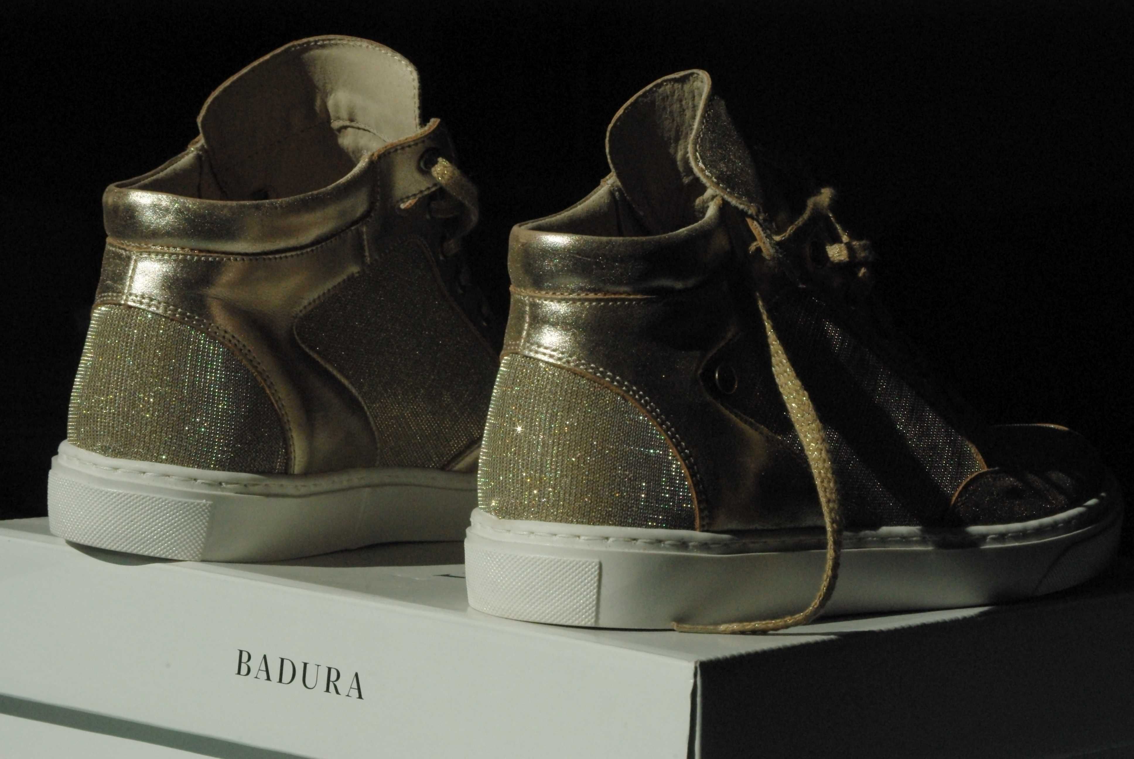 sneakersy złote skórzane BADURA. Rozmiar 29. Nowe