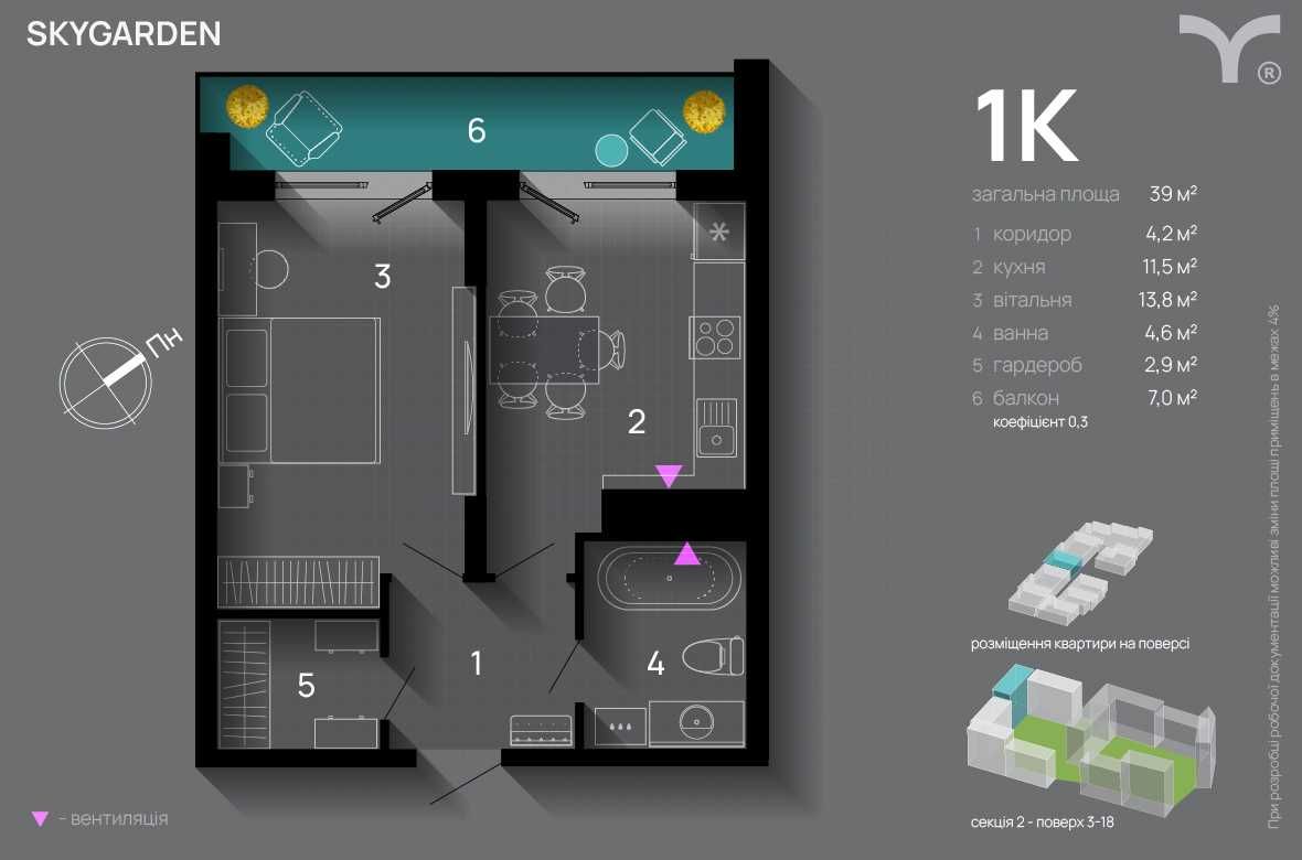 Видова на місто 1к квартира Скайгарден ЖК SkyGarden Благо