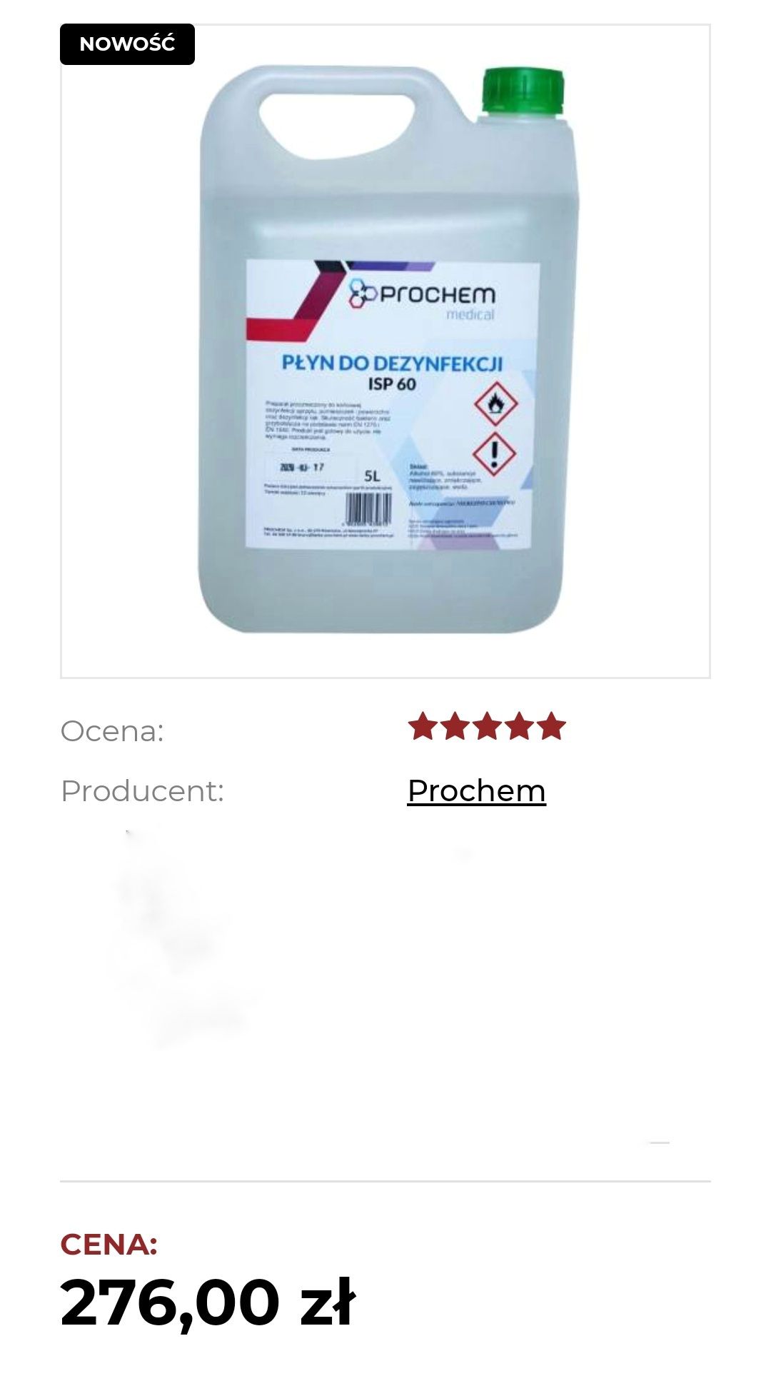 PROMOCJA płyn/płyny do dezynfekcji Prochem medical ISP 60 5 litrów