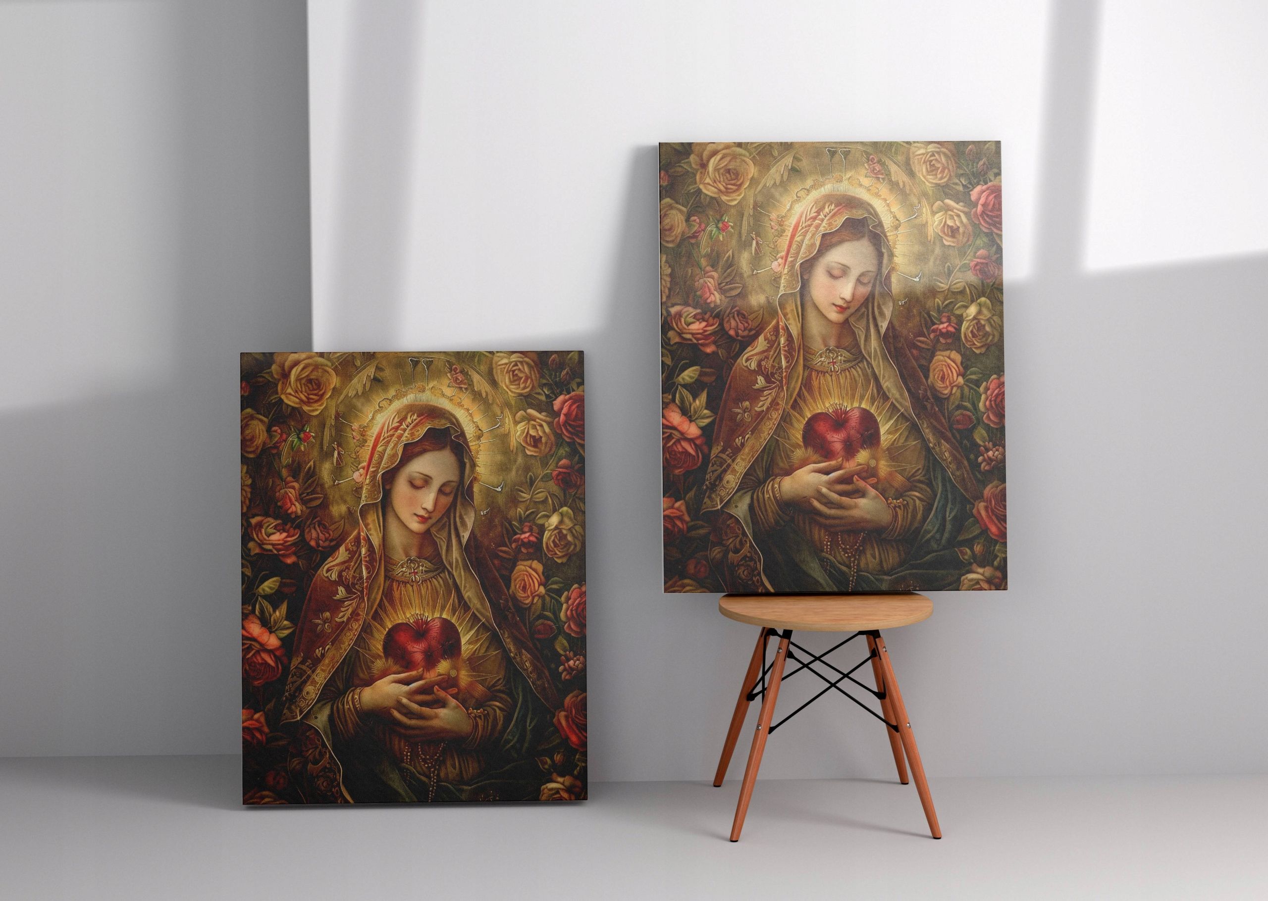 Obraz na płótnie "Serce Maryi w Otoczeniu Kwiatów", 30x40 cm