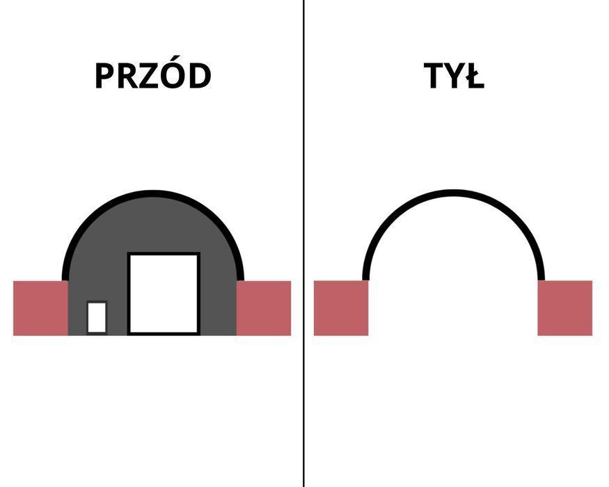 8x12m Namiot na KONTENER Przód brama Wjazd z małym wejściem TYŁ pusty