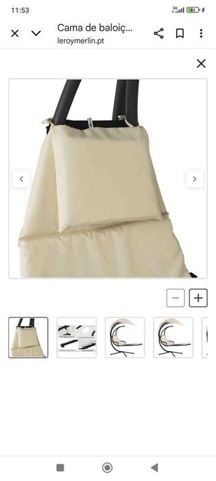 Cama de baloiço suspensa "no chão" em aço com almofada e capota