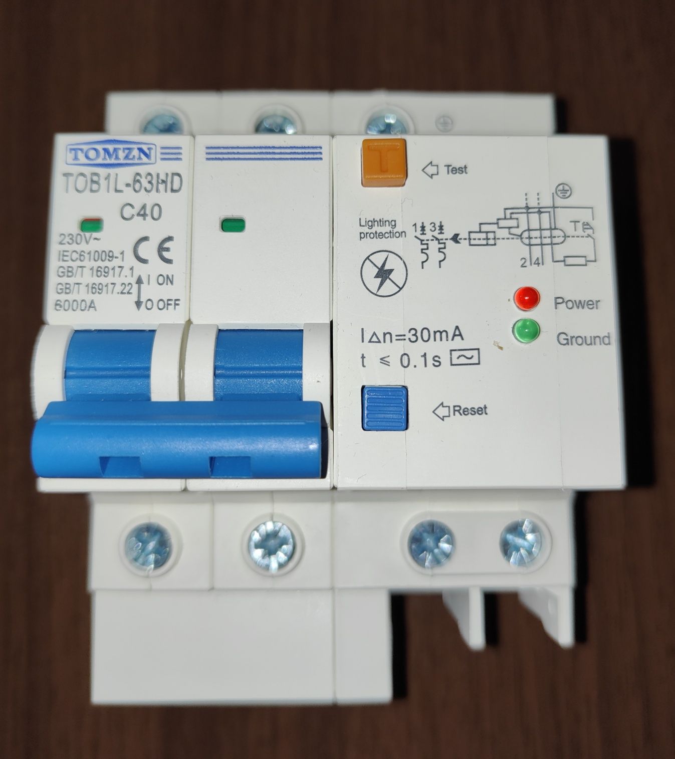 Дифавтомат+ПзІП (RCBO+MCB+SPD) TOMZN TOB1L-63HD 2Р, тип С 40А, 30mA