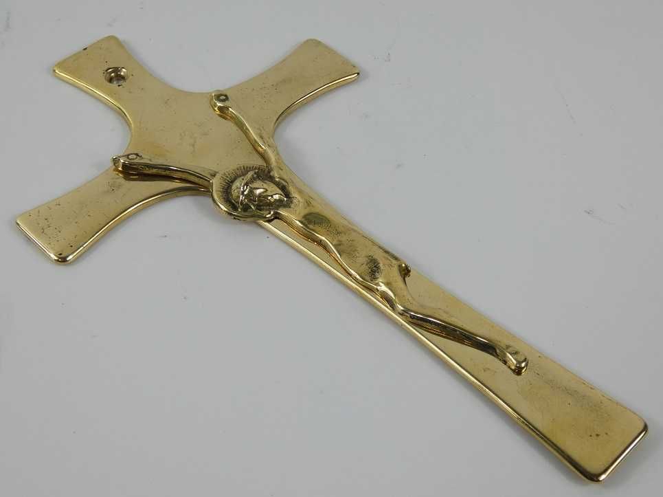 Mosiężny wiszący Krzyż krucyfiks JEZUS Art Deco