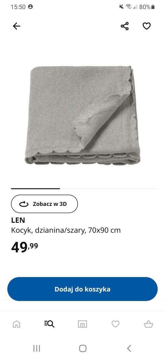 Jak nowy, Kocyk, koc len Ikea dla niemowląt 70x90