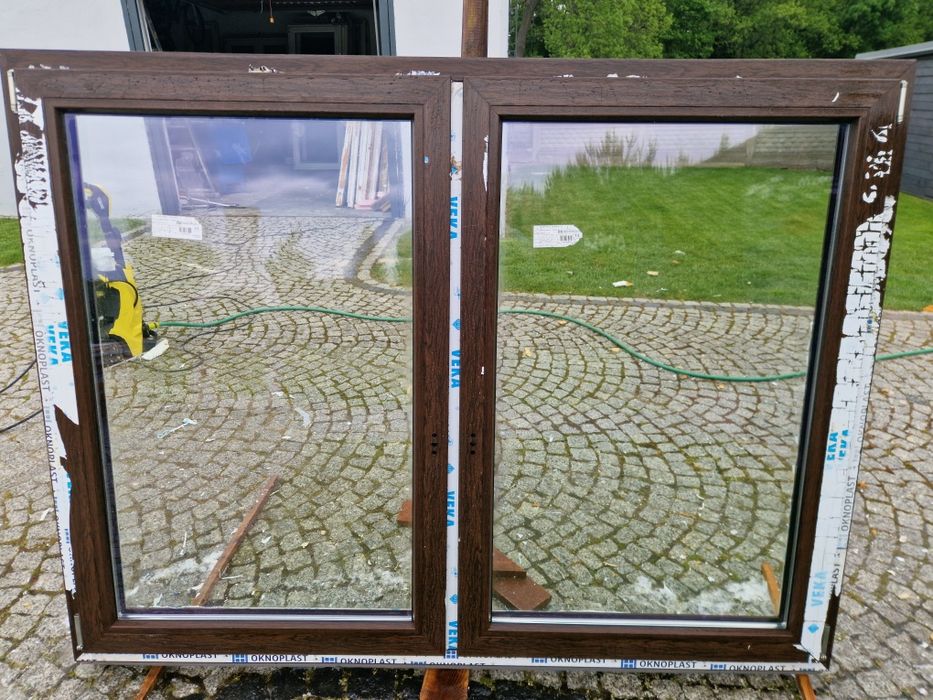 Okno 194.5x148 pcv nowe 3-szybowe brązowe