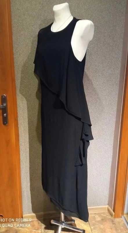 Sukienka asymetryczna,czarna, falbanki Mango