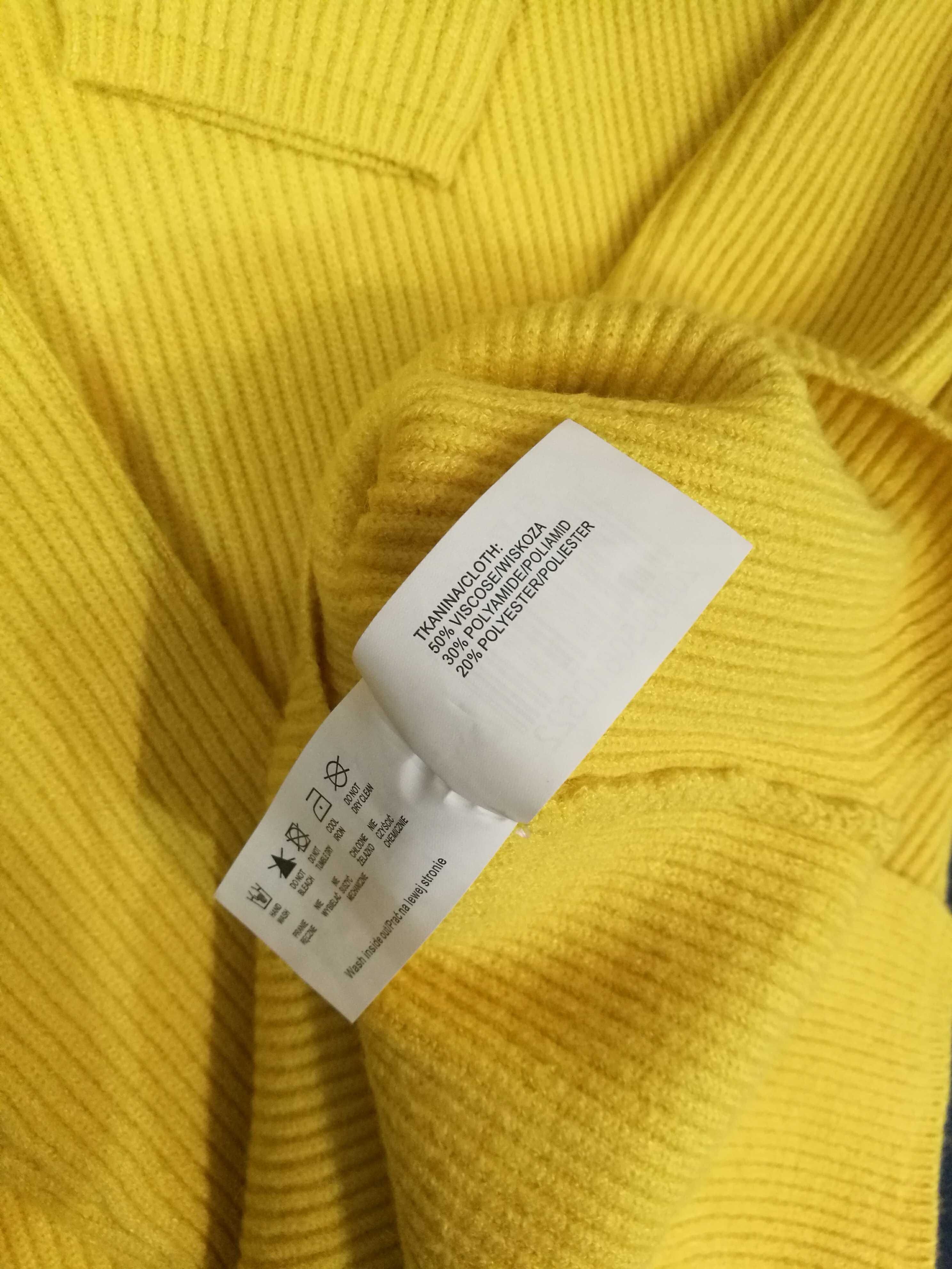 Sweter golf żółty XS prążkowany