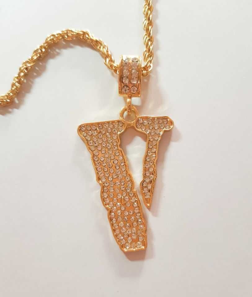 Naszyjnik chain VLONE Y2k iced out wisiorek złoty