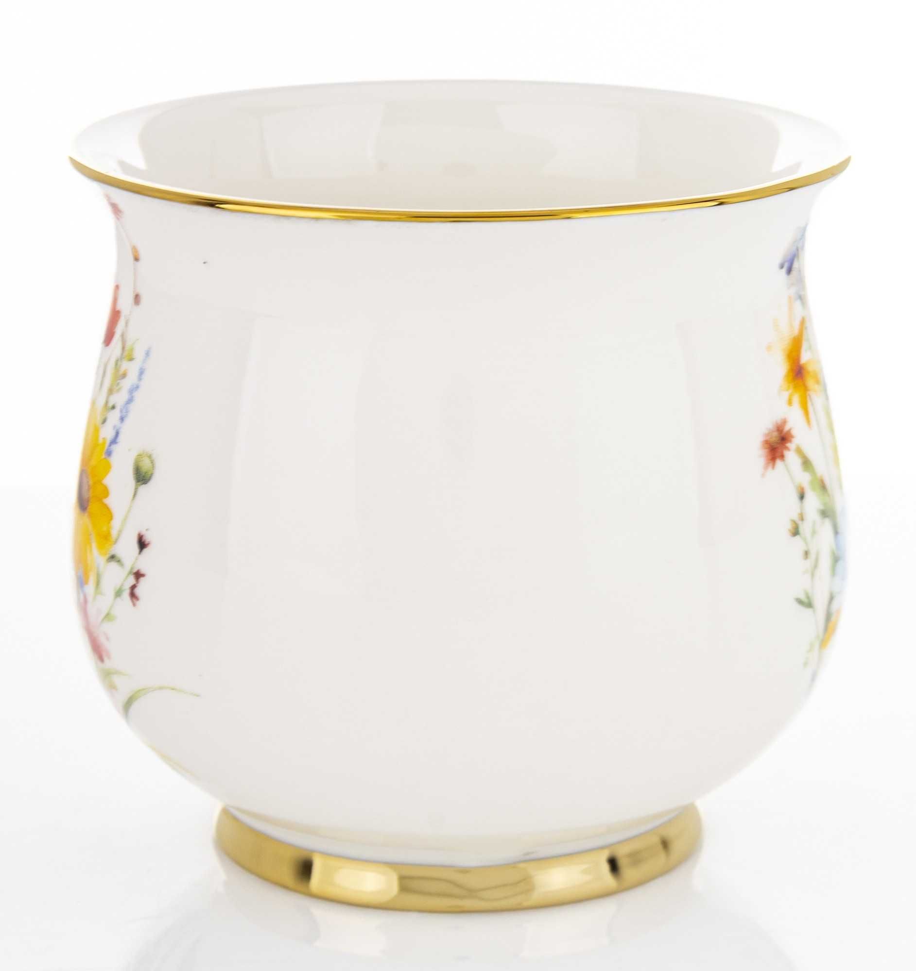 Kubek Porcelanowy Filiżanka do Kawy Herbaty 450 ml Biały Kwiaty Złoty