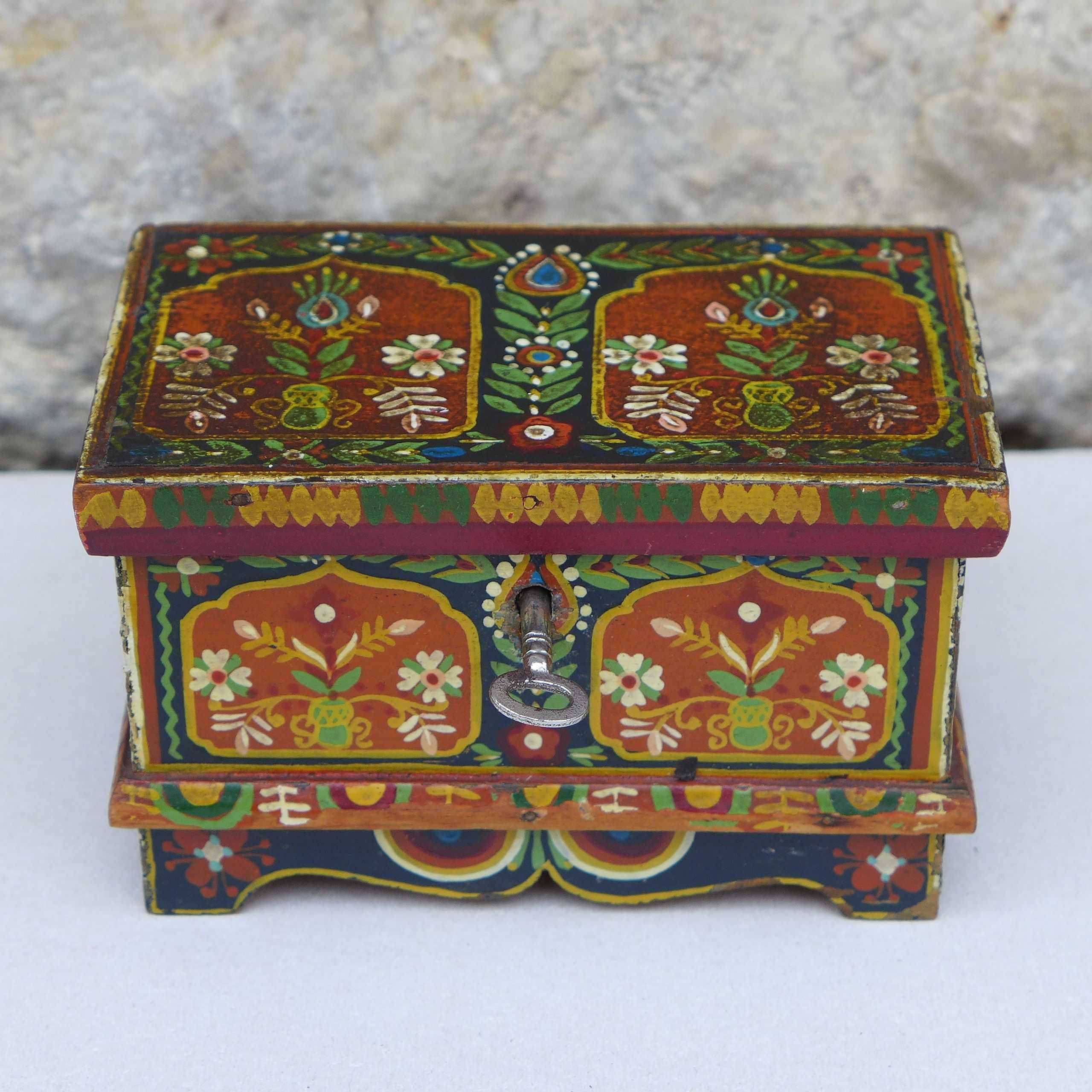 Przedwojenna Malowana Skrzynia Krakowska  Miniatura Kasetka