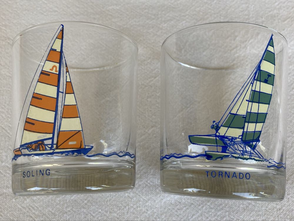 Coleção de 6 copos, coleção barcos, anos 80, da “Nucrema”