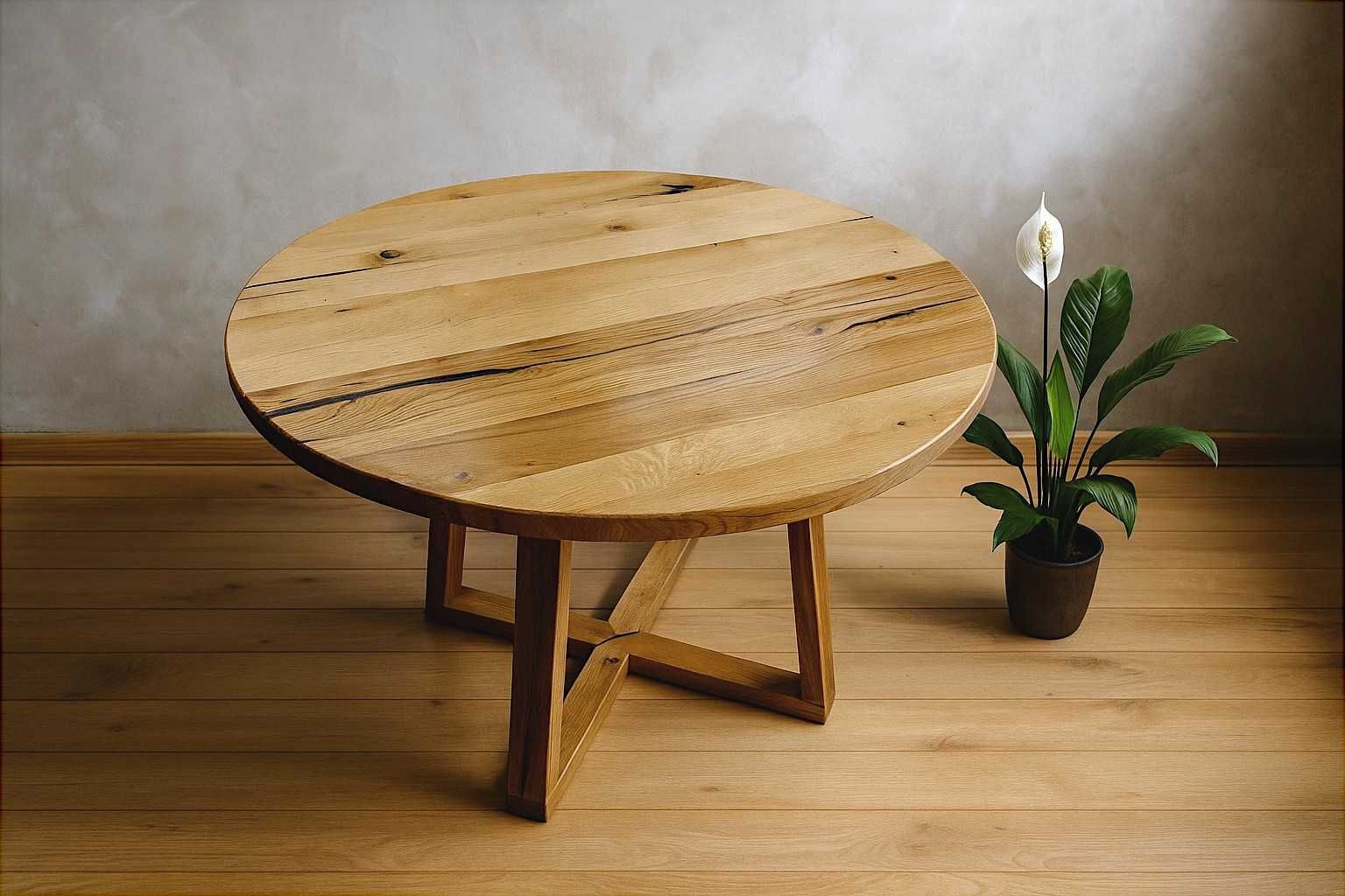 Stół Dębowy Okrągły LOFT, 100% Lite Drewno, Różne Wymiary, Rozkładany.