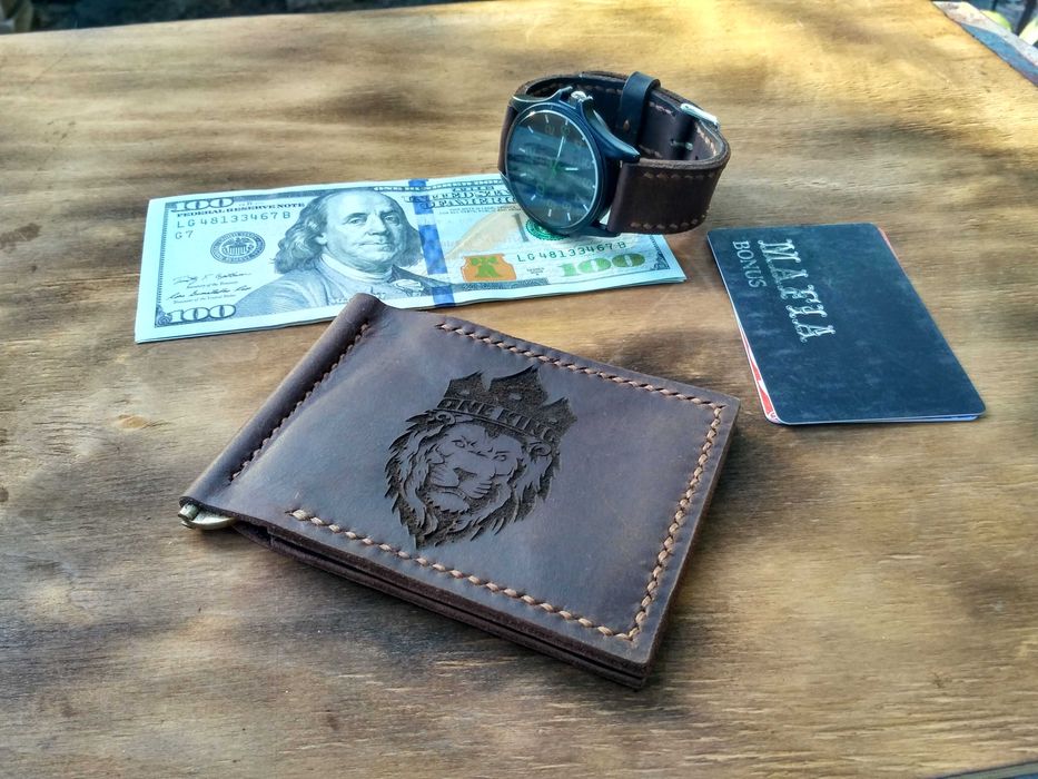 Прижим Зажим для денег Кошелек из Кожи_ONE KING_Забирай пока есть