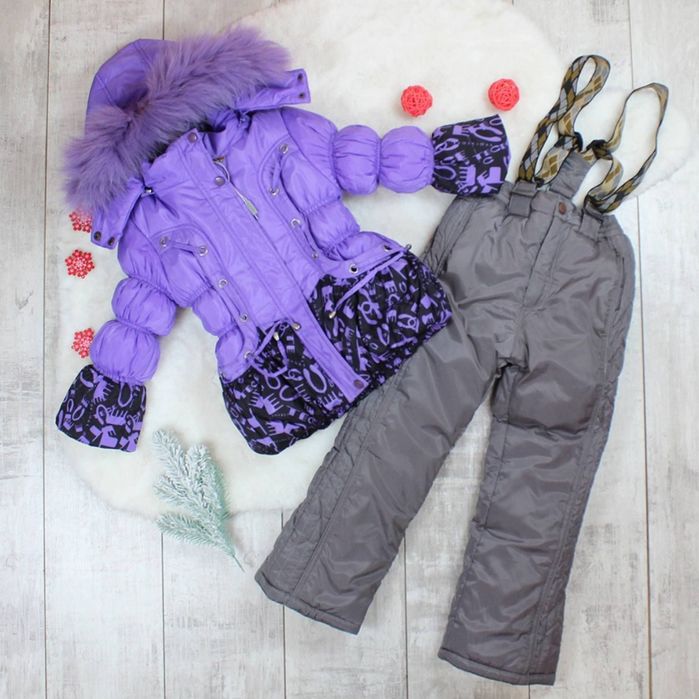Дитячий Зимовий комплект комбінезон на флісі для дівчинки р..122-128