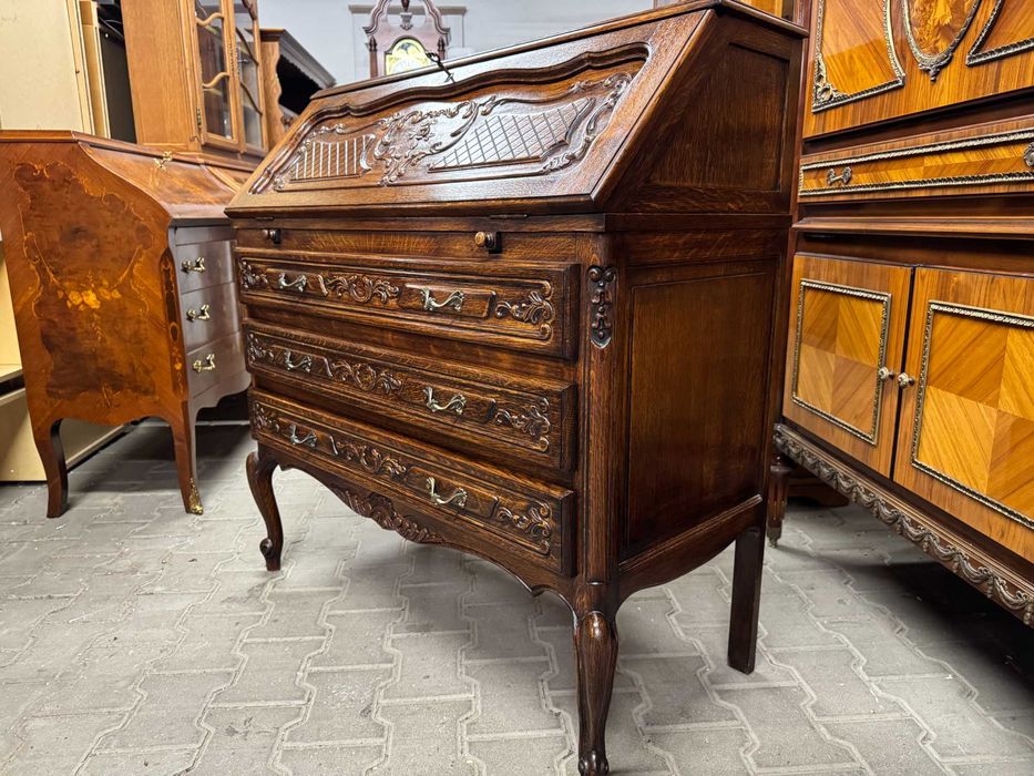 Sekretarzyk w stylu ludwikowskim komoda drewniana sekretarzyk dębowy