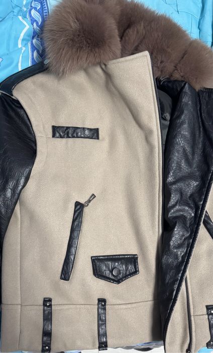 Зимова куртка трансформер косуха авіатор кашемір шкіра з хутром песця