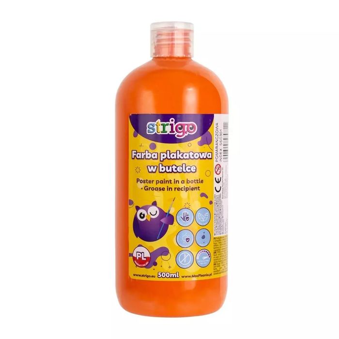 Farba plakatowa w butelce 500ml pomarańcz STRIGO. Strigo