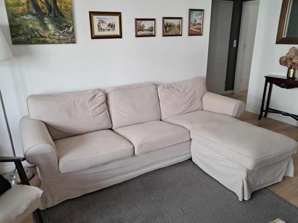 Ektorp sofa 3 os z podnóżkiem + 2 obicia