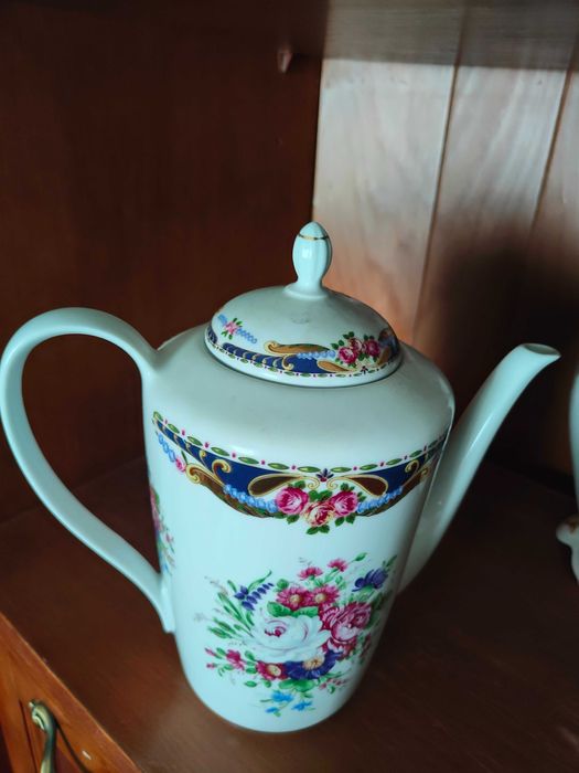 Conjunto bule/ chaleira Vizavi e pote porcelana Difer