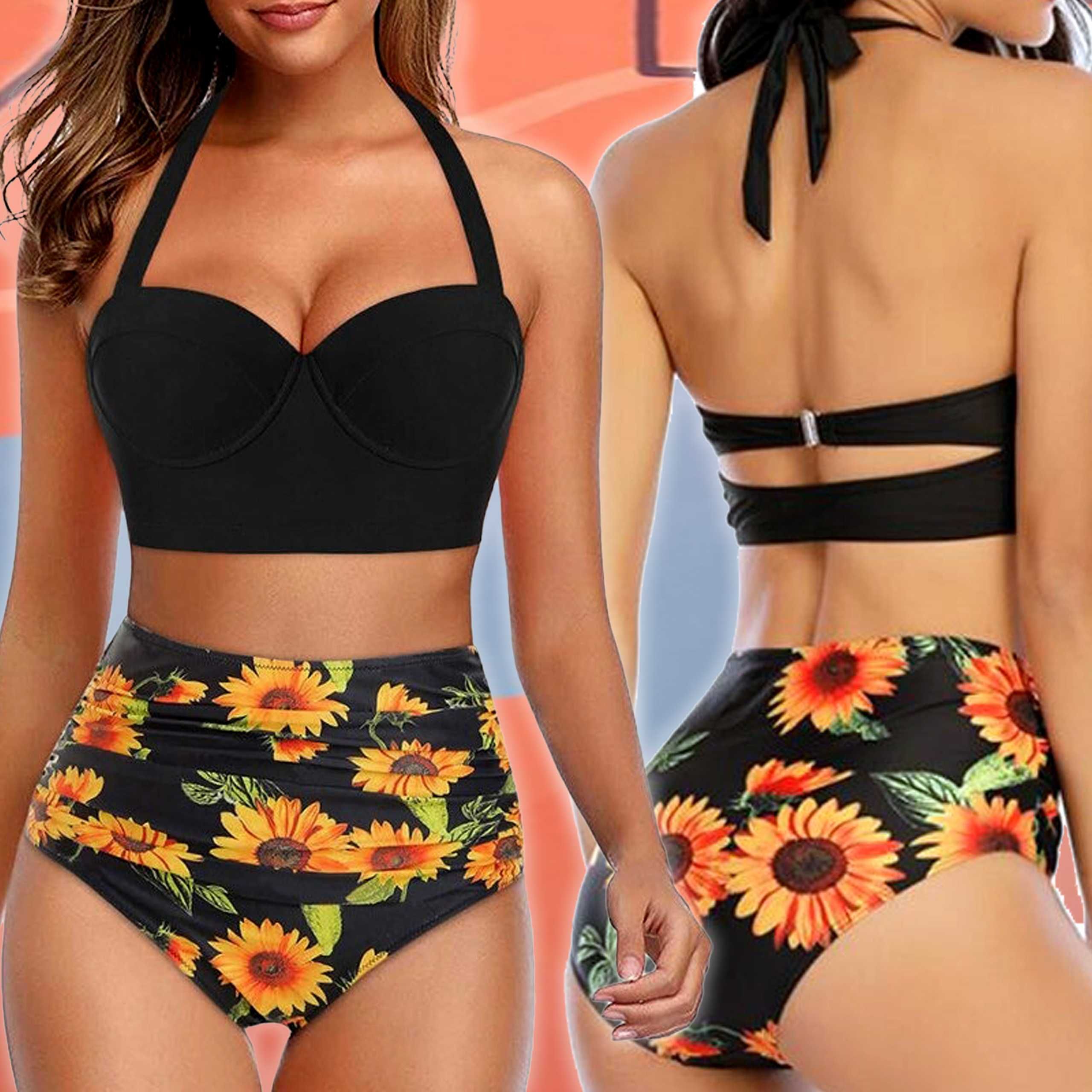 Strój Bikini Wysoki Stan Damski Kostium Kąpielowy Plażowy PUSH-UP 3XL