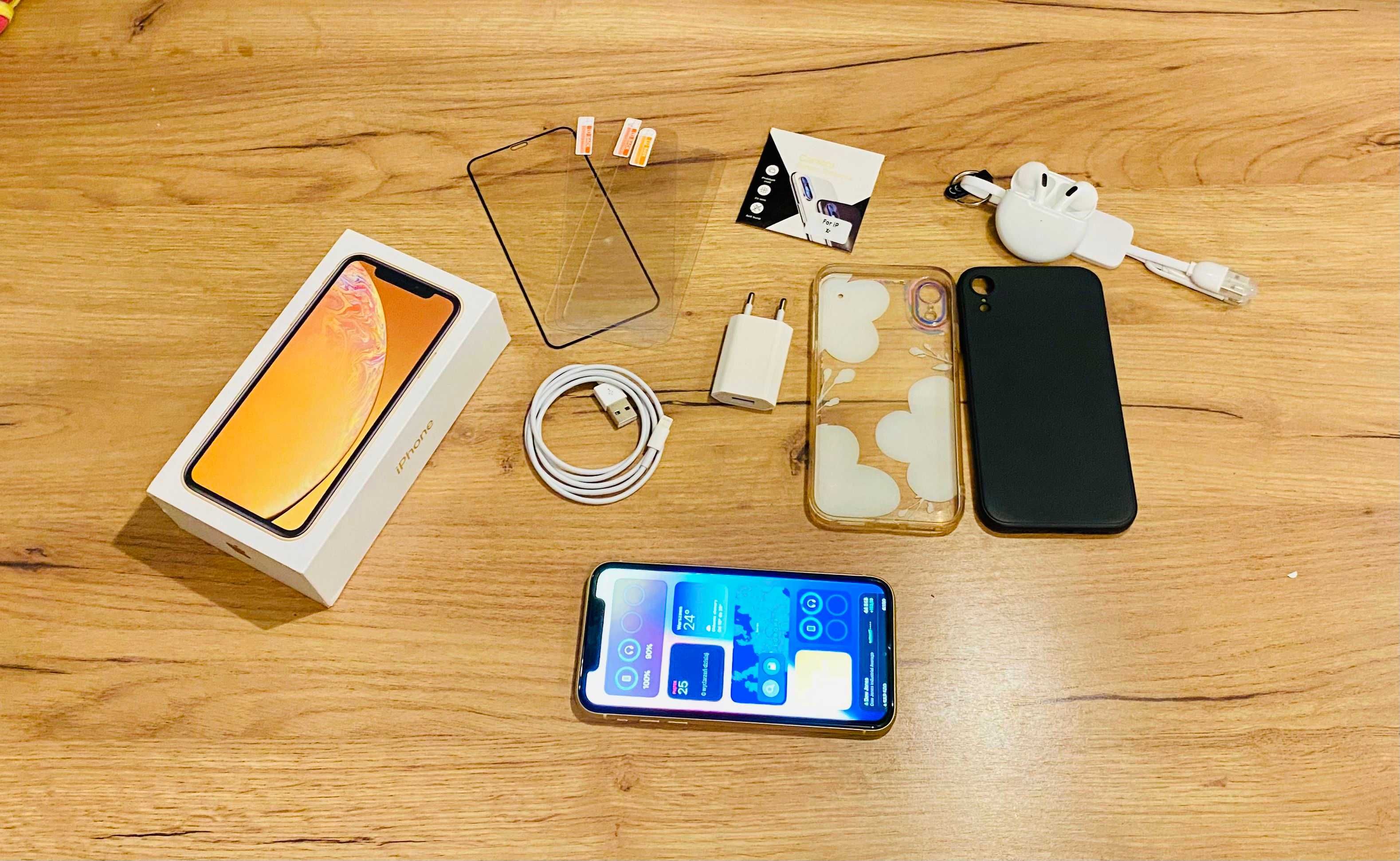 !ZESTAW Apple Iphone XR 256GB iOS 18 + słuchawki + pokrowce + szkła