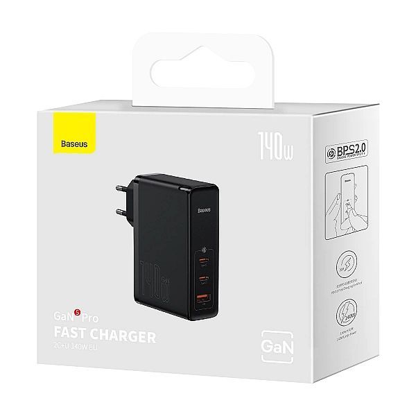 Baseus GaN5 Pro szybka ładowarka 2xUSB-C+USB 140w Eu czarna (ccgp)