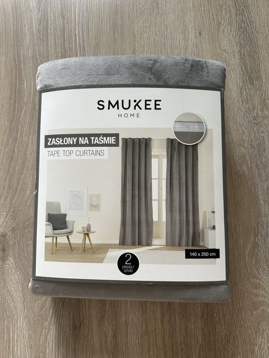 Zasłony na taśmie welurowa szara