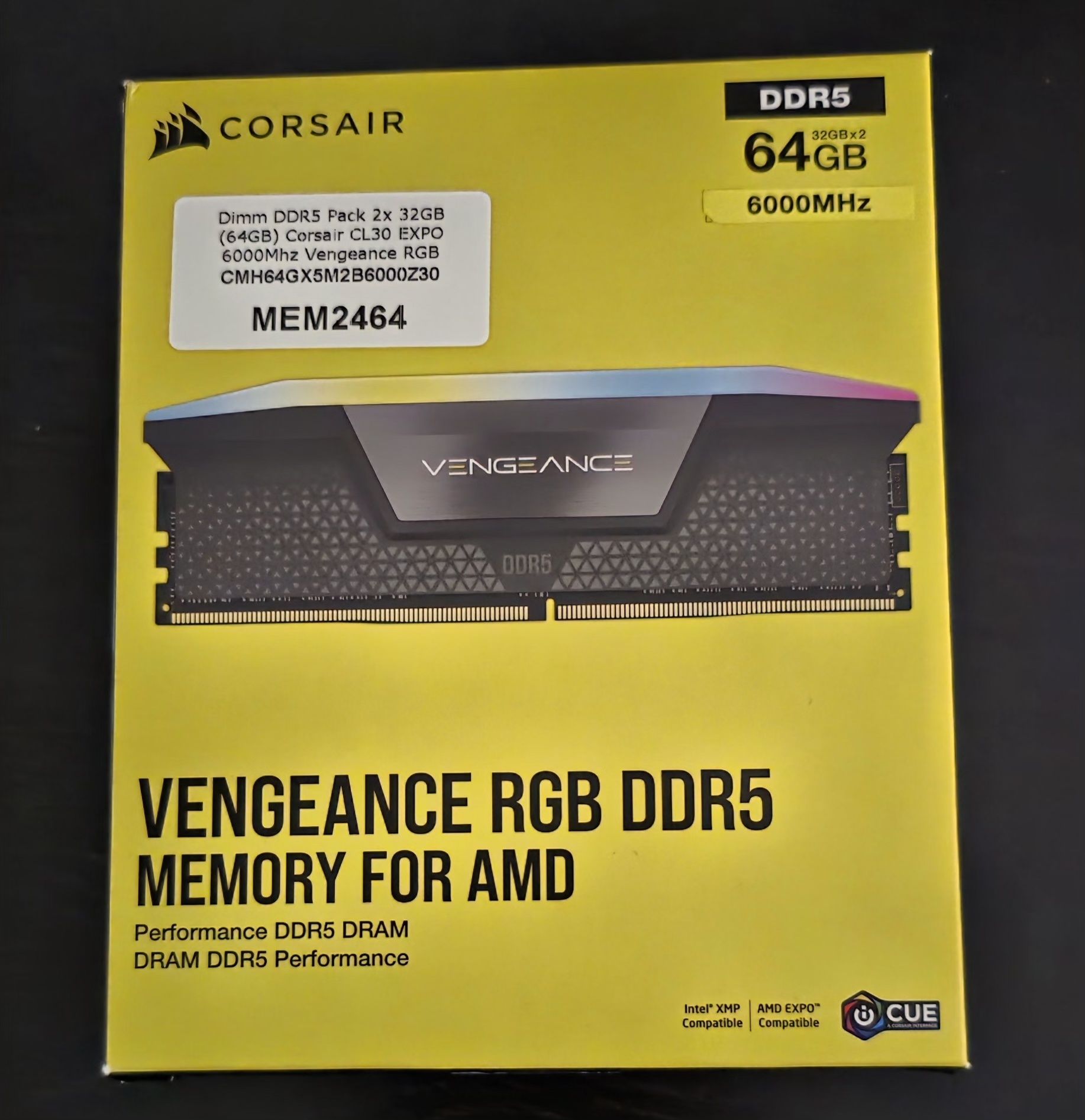Módulos Corsair Vengeance RGB DDR5 64GB (2x32GB) 6000MHz CL30 - NOVOS