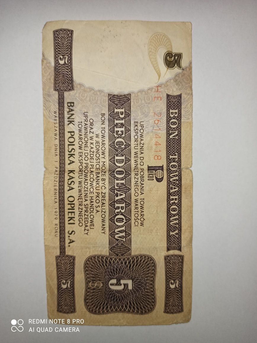 Bon towarowy 5 dolarów 1979 rok