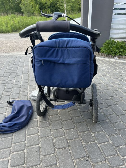 Wózek biegowy xlander niebieski torba oslona przeciwdeszczowa