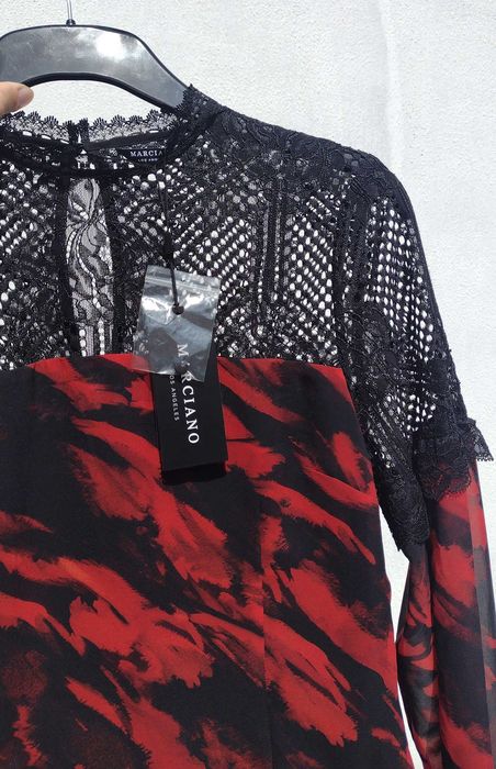 Шикарная блуза с кружевом чёрная с красным Guess Marciano S M