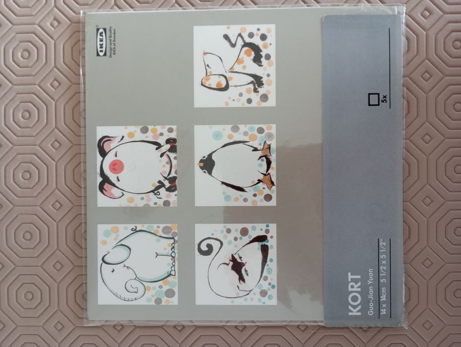 Novos - 5 Postais 14x14 - animais