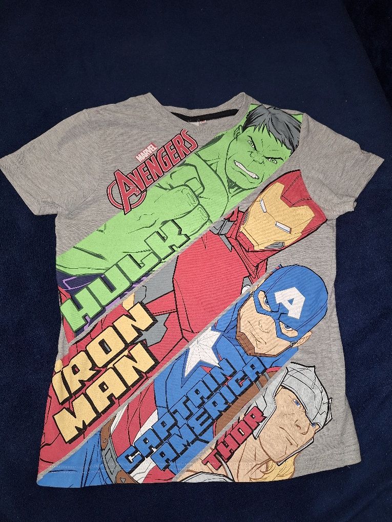 Koszulka T-shirt Marvel 134/140 dla chłopca szara  krótki rękaw