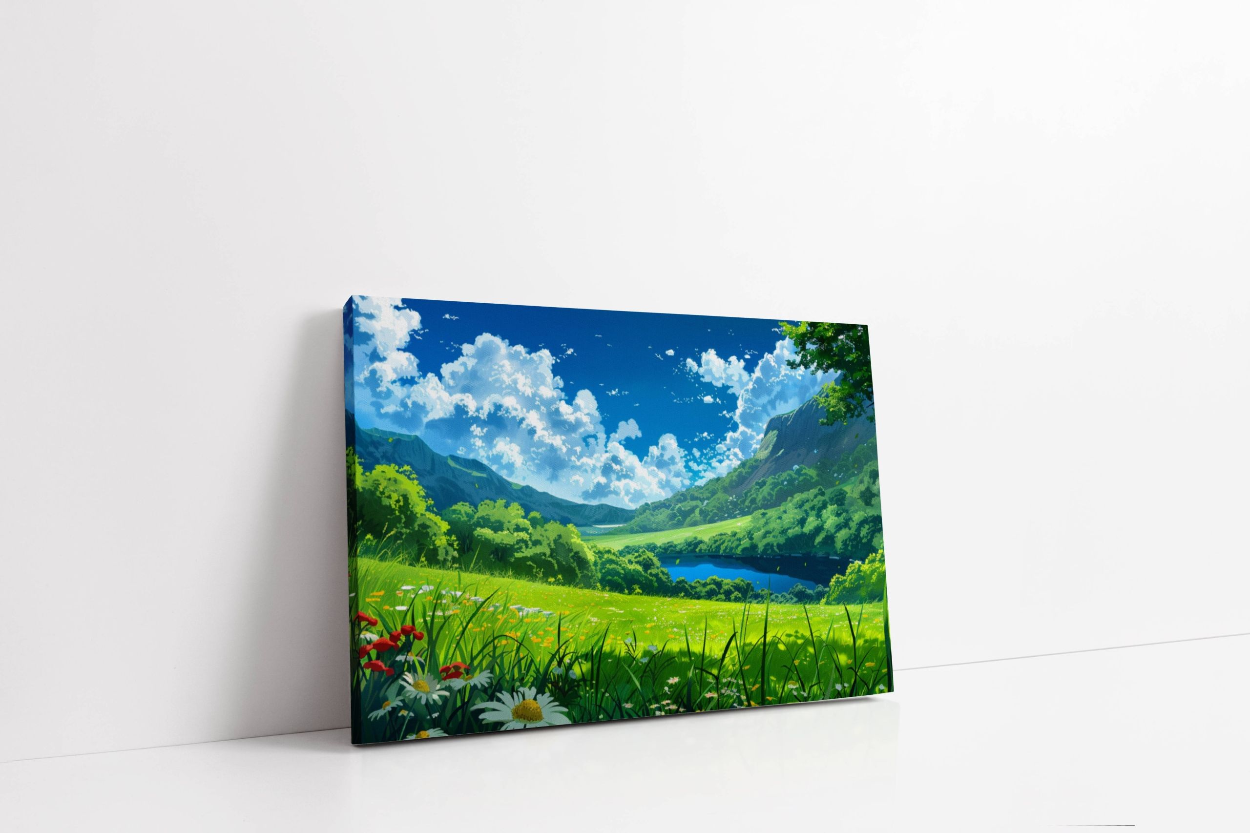 Obraz na płótnie "Łąka nad jeziorem" 120x80 cm - dekoracja wnętrz