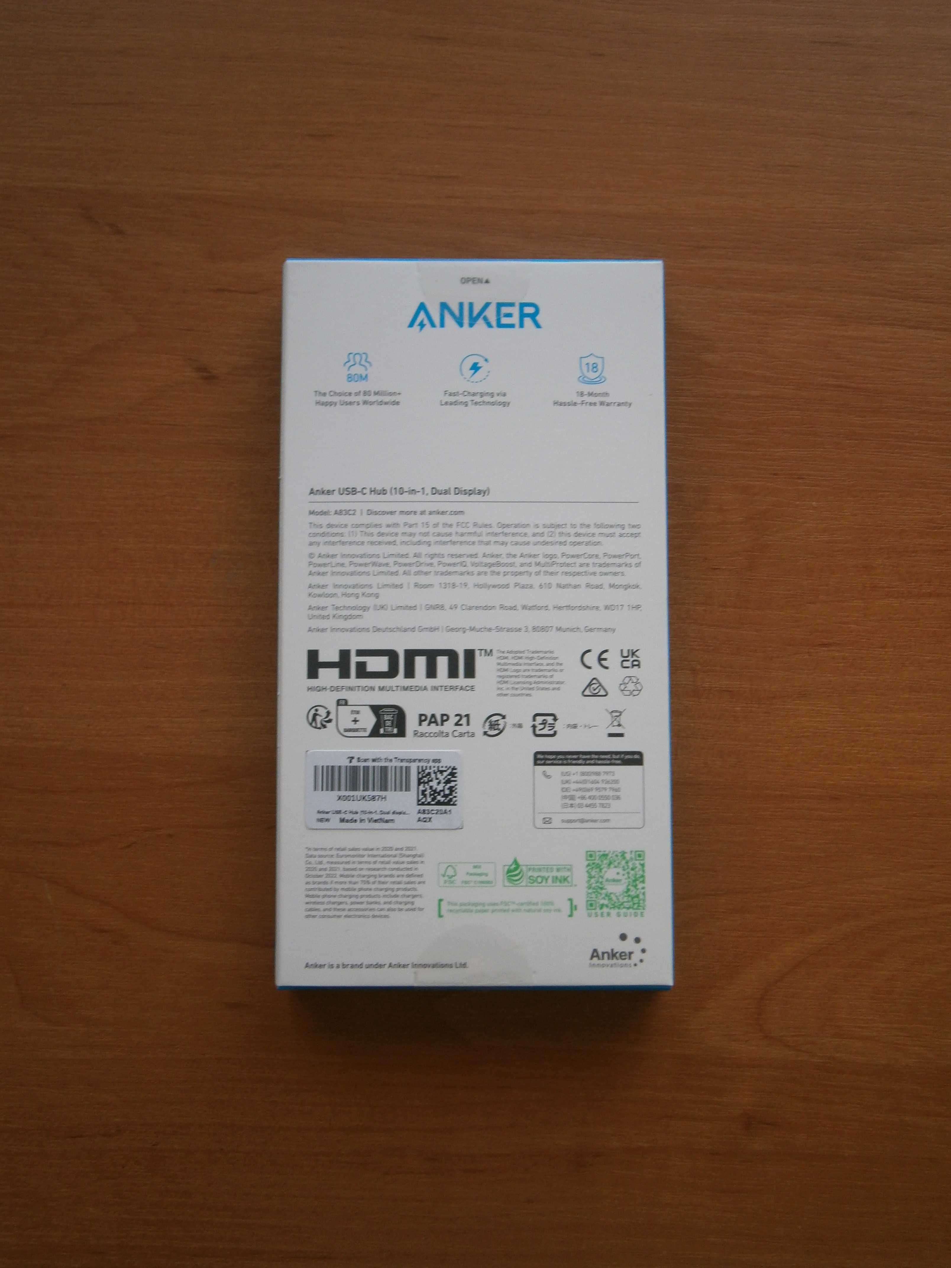 ANKER Hub USB 10 w 1 A83C20A1 10 portów zasilacz 100 W / NOWY