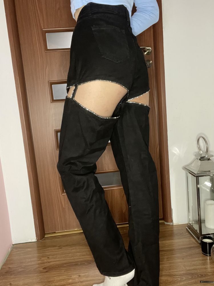 Spodnie spodenki spodniospodenki jeansowe dzowny wysoki stan cyrkonie