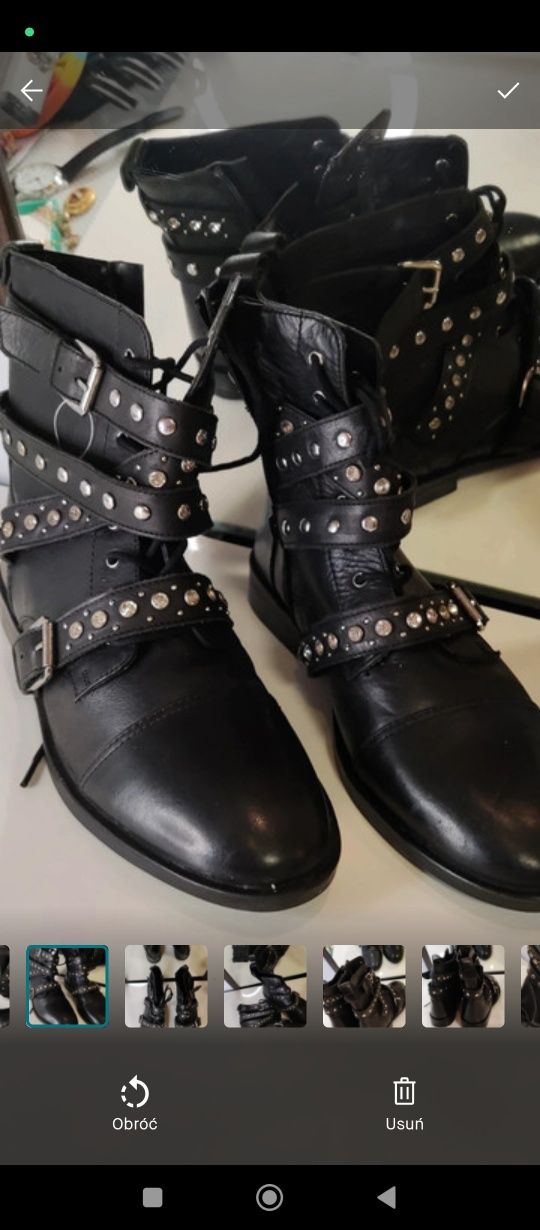 R 38.5 Nowe skórzane buty Damskie Dorothy Perkins Black Metal ozdoba