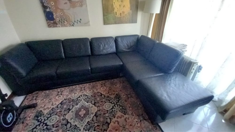 Sofa com chaz long de pele