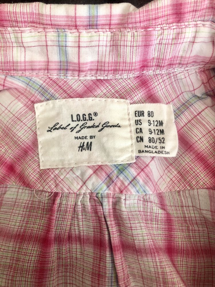 Koszula , krótki rękaw , bluzka , H&M , 80 cm , 9 - 12 M , kratka