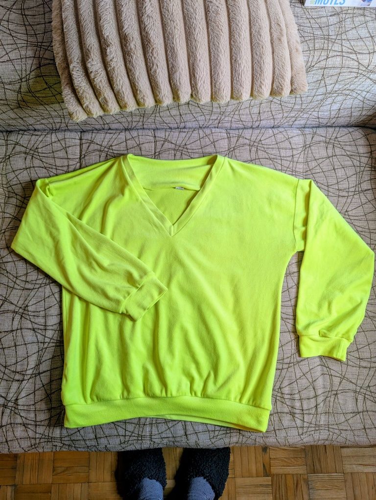 Neonowa żółta bluza welurowa bluzka