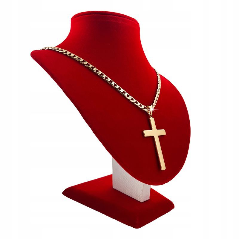Złoty Gruby Łańcuszek Męski Z Krzyżem 18k Stal Chirurgiczna + Grawer 6