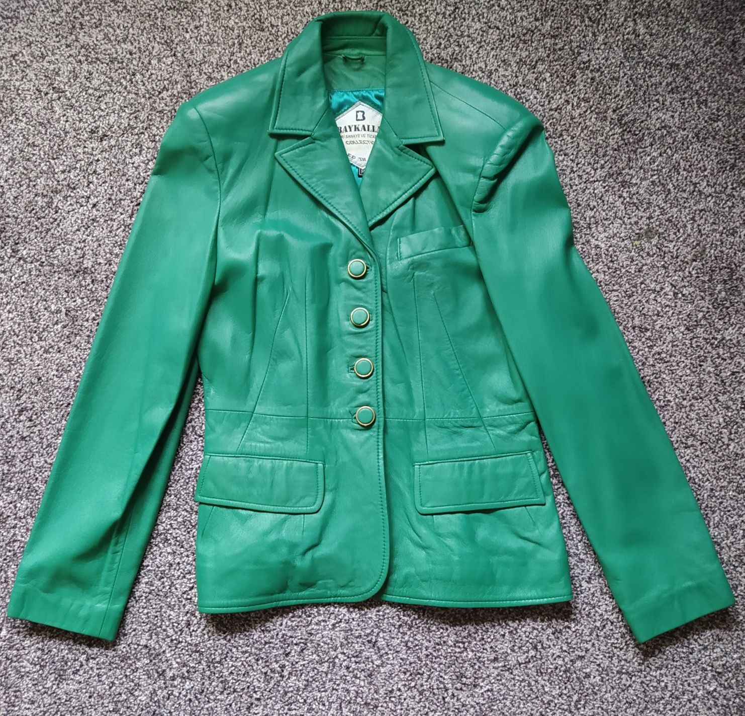 Куртка сизая / Полупальто зелёное, женская, кожа, уценка
