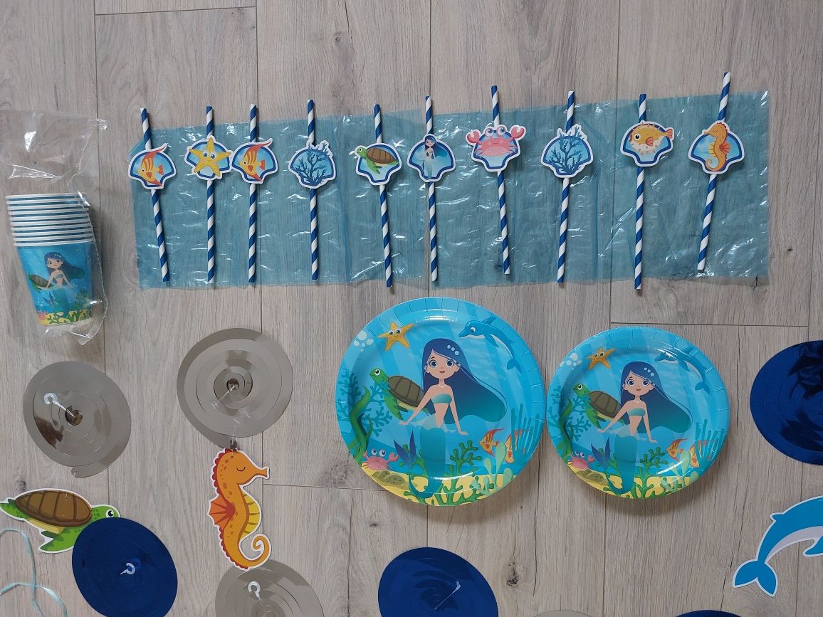 Zestaw urodzinowy Party Podwodny świat syrenki, talerzyki kubeczki,