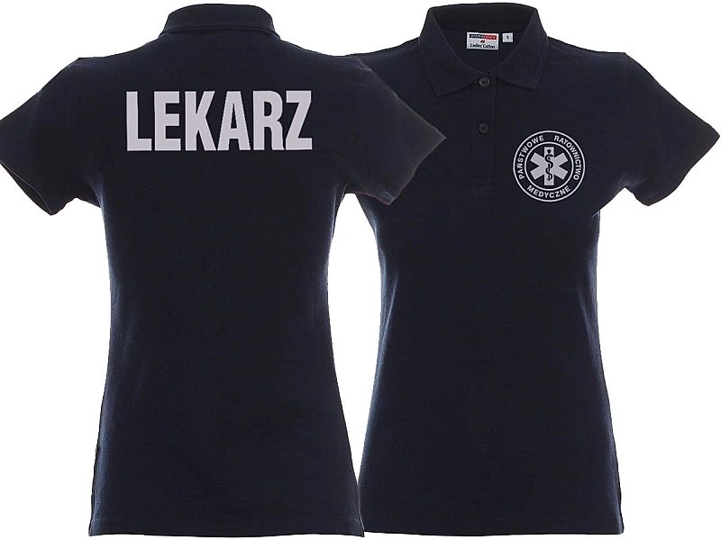 Koszulka Polo ratownicza granatowa damska odblaskowa FUNKCYJNA (XL)