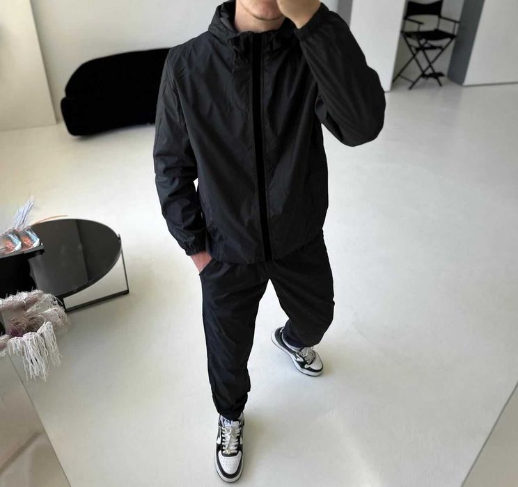 Спортивний костюм чоловічий плащівка весна осінь з капюшоном чорний