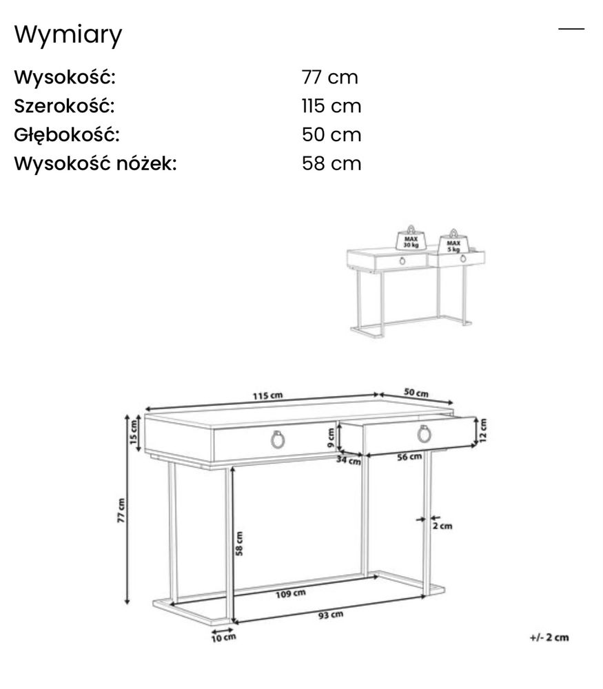 Konsola Biurko WESTPORT Biały/ złoty 115 cm 50 cm ze schowkiem