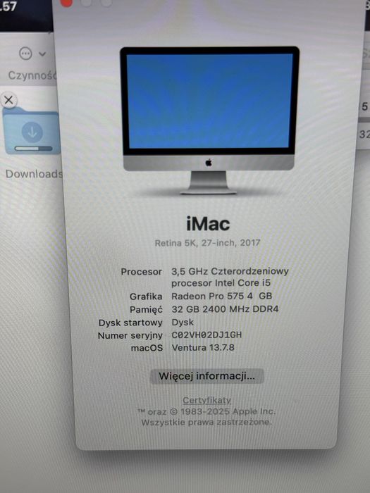 Apple iMac 27 cali 2017 5k Retina i5 3,4 ghz 32 gb RAM 1TB SSD