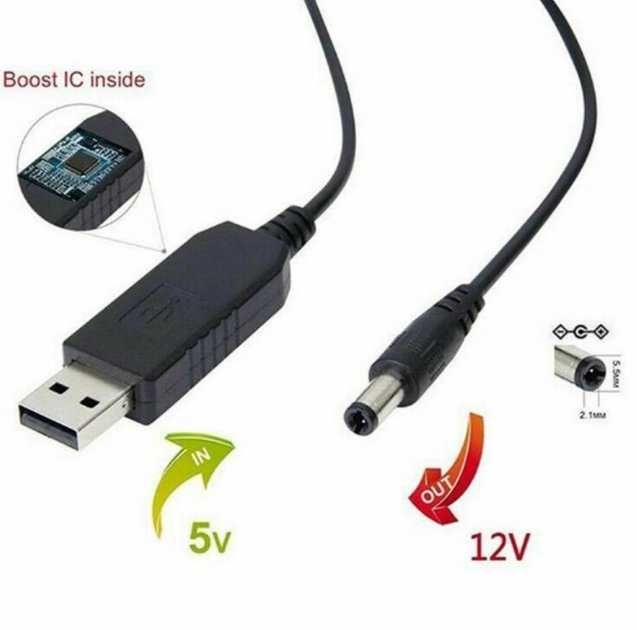 Преобразователь адаптер 5V на 12V USB-DC 5.5/2.1 кабель шнур для WI-FI