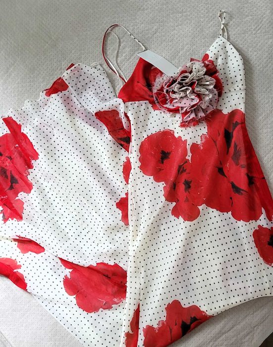 Długa biała sukienka Zara kwiat 3d w kropki XS 34 nowa viral